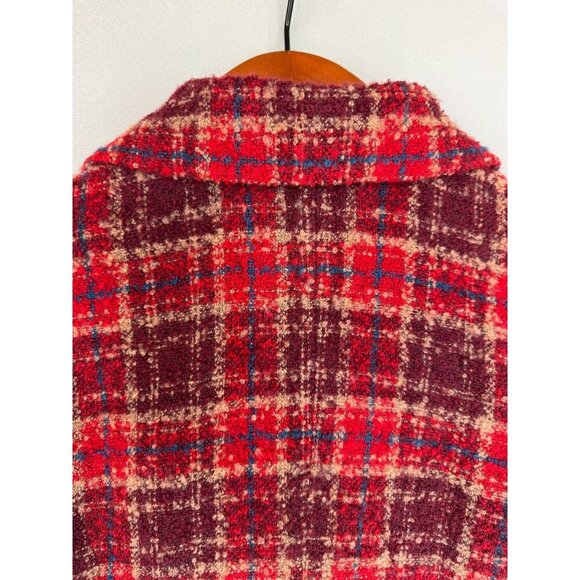 Anthropologie Tabitha Moretown Burgundy Red Blue Plaid Belted Blazer Size 12 - Picture 11 of 15